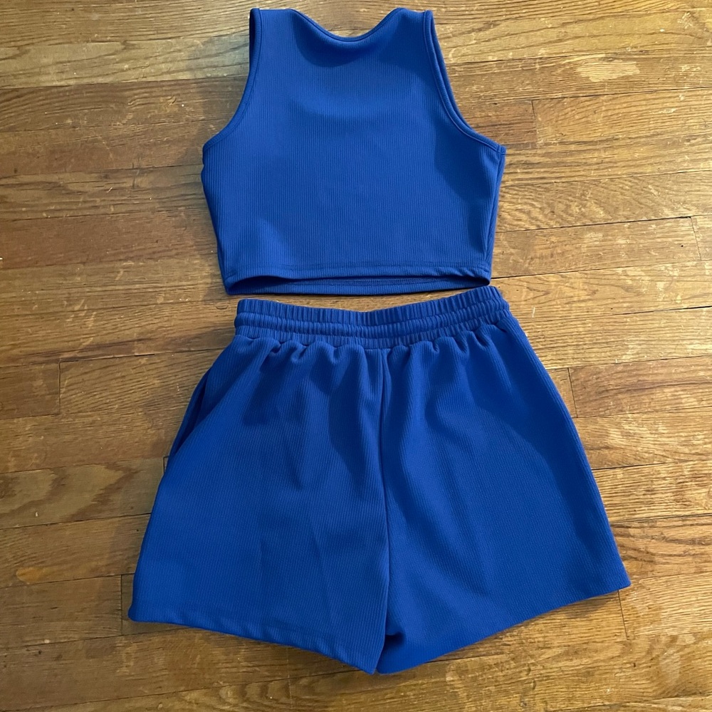 SHEIN Blue and Black Two Piece Shorts Sets - Picture 2 of 4